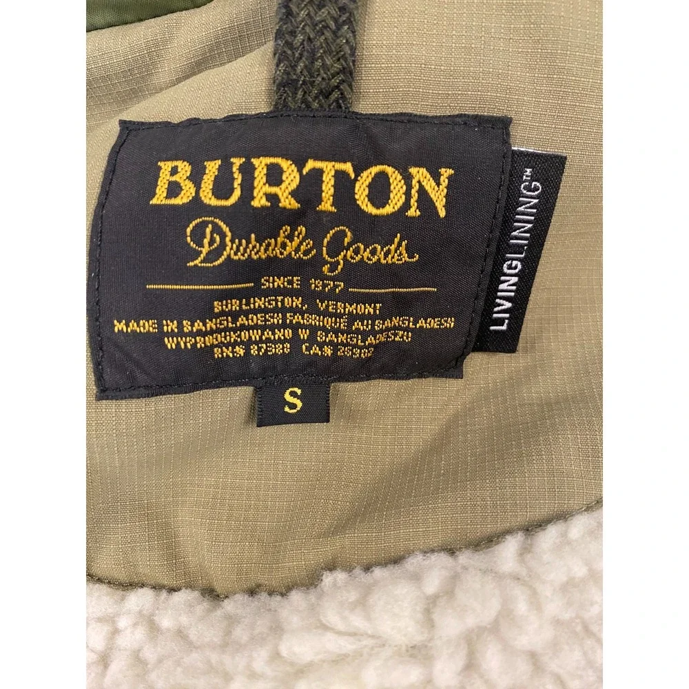 Burton Durable Goods Mens Small Frontier Hooded Parka Olive Sherpa Lined Ripstop